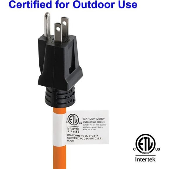 100 ft Outdoor Extension Cord 16/3 SJTW, 3-Prong Grounded Plug, Orange - Picture 7 of 7